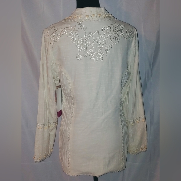 NWT SANDY STARKMAN 100% Cotton/Beaded Ivory Embellished Coat Blazer Jacket Sz SM - Picture 4 of 8